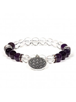 Brățară cristal de stâncă/ametist + floare a vieții -- 8 mm Brățară cristal de stâncă/ametist + floare a vieții -- 8 mm