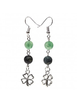 Cercei kambaba/aventurină verde + trifoi -- 8 mm