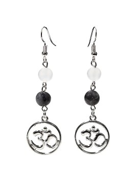 Cercei labradorit/agat alb cu ohm -- 8 mm