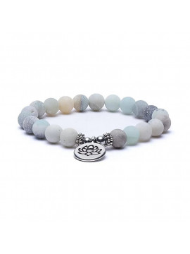 Mala/brățară elastică din amazonită cu simbolul lotus -- 0.8 cm Mala/brățară elastică din amazonită cu simbolul lotus -- 0.8 cm