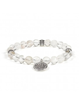 Mala/brățară elastică cristal de stâncă cu simbolul lotus -- 0.8 cm Mala/brățară elastică cristal de stâncă cu simbolul lotus -- 0.8 cm