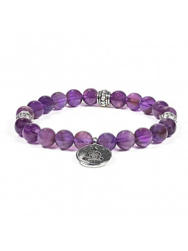 Mala/brățară elastică ametist cu simbolul Buddha  - 0.8 cm Mala/brățară elastică ametist cu simbolul Buddha  - 0.8 cm